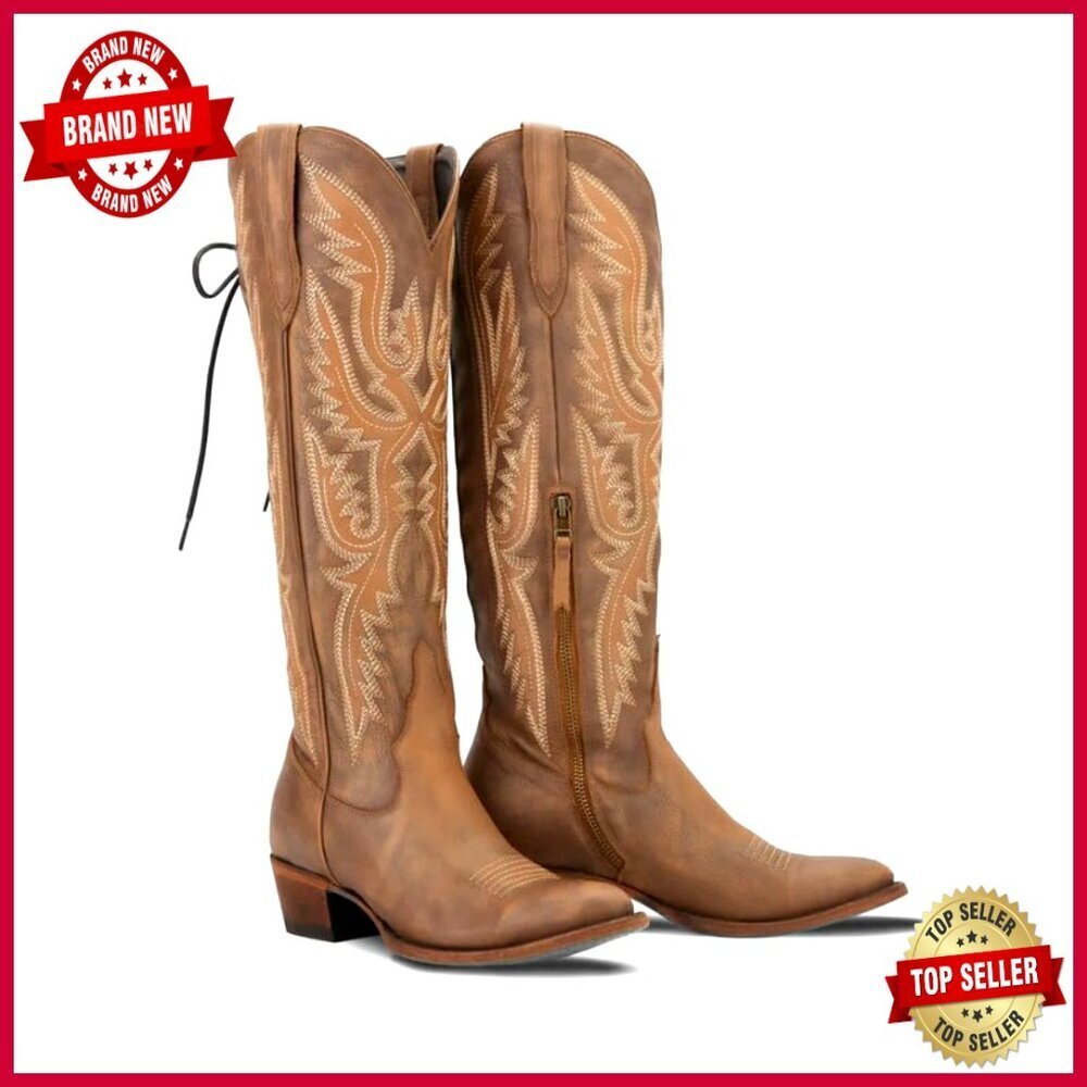 Over the Knee Cowboy Boots Adjustable Thigh High Cowgirl Boots Classic Western
